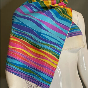 Beautiful Vintage Maggy Rouff Rainbow Silk Scarf 14 x 46 Excellent Cond Crisp